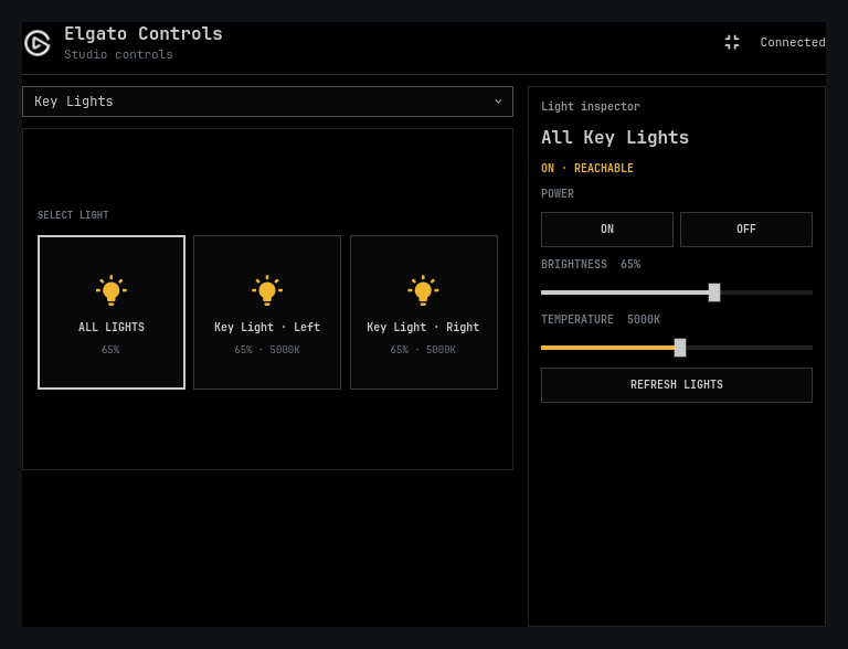 Elgato Key Light controls for brightness and color temperature